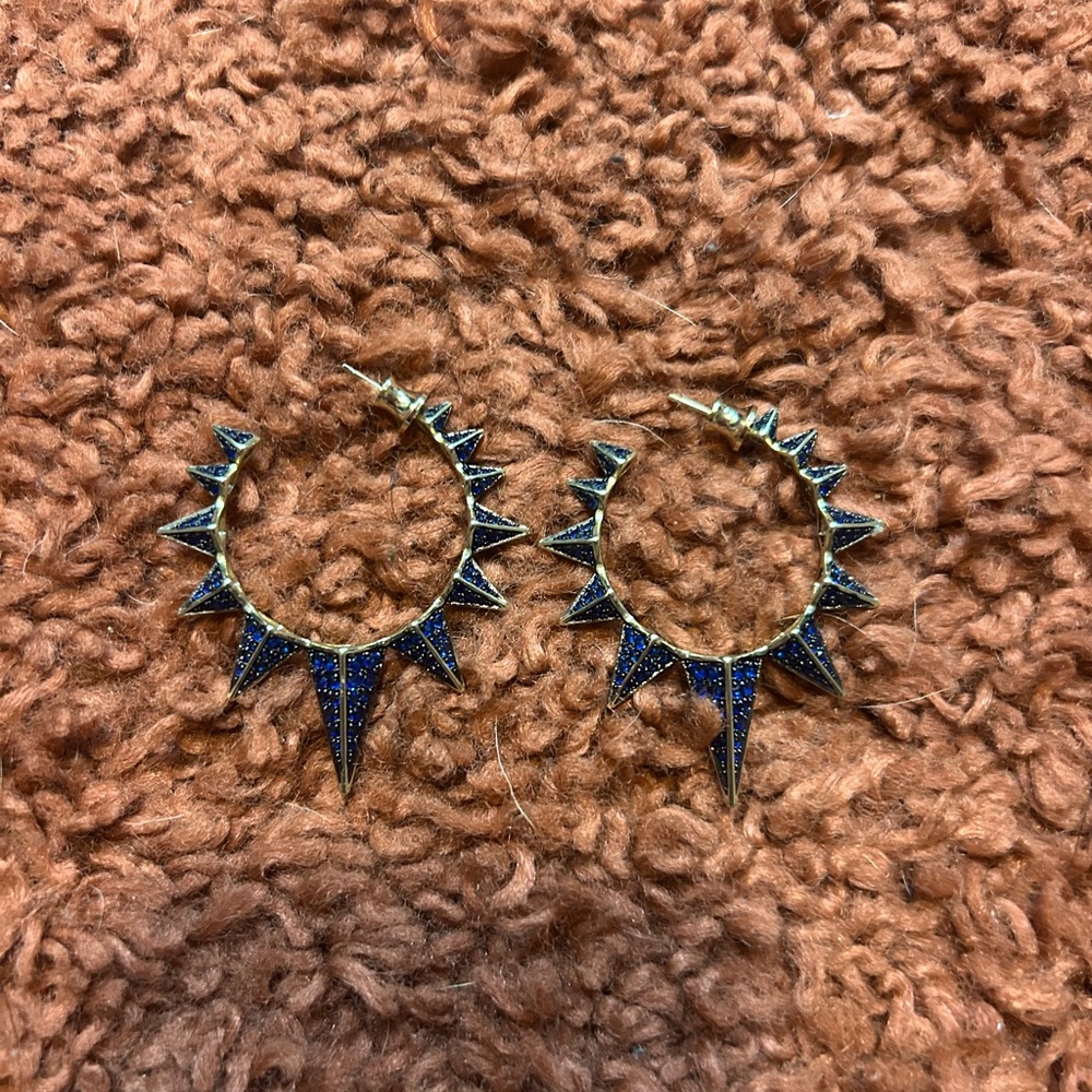 Blue Spiked Hoop Earrings